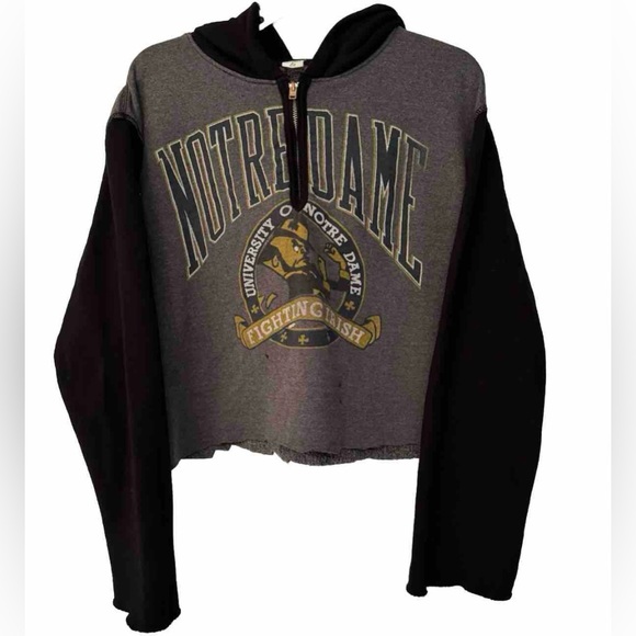 REDONE Notre Dame Upcycled Cropped Hoodie Women’s Grey & Black Size XS/Small - Picture 2 of 10